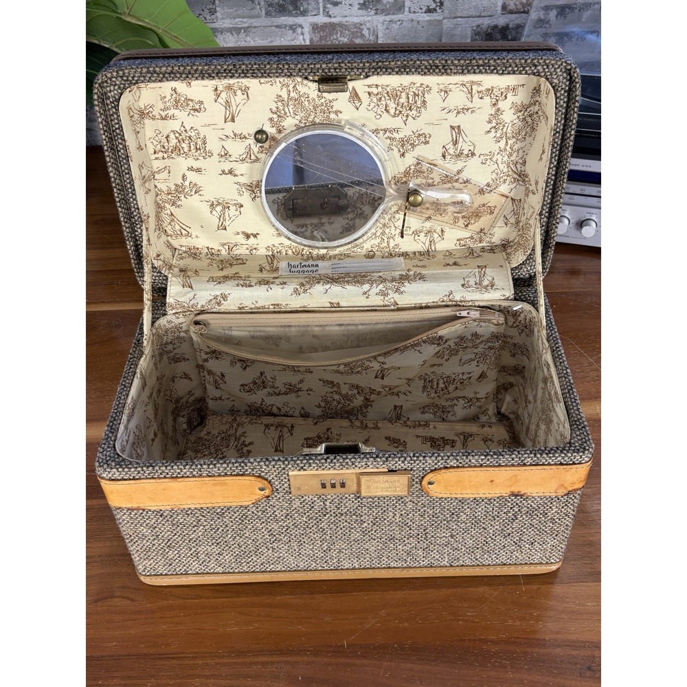 Hartmann Vintage Tweed Leather Train Case⭐️Makeup Toile Interior⭐️15" Travel Bag - Picture 10 of 14